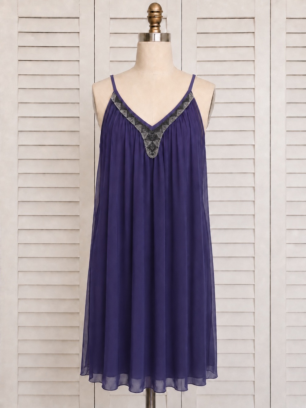 Express Purple Chiffon Beaded V-Neck Flowy Dress